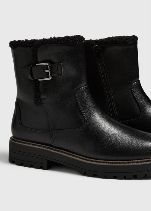 Black Buckled Faux Leather Fur Boot - 3 Image 2