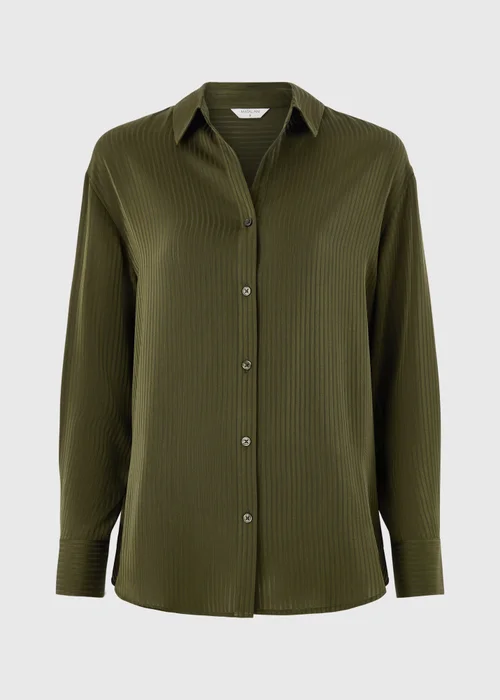Khaki Textured Stripe Satin Shirt - 8 Image 4