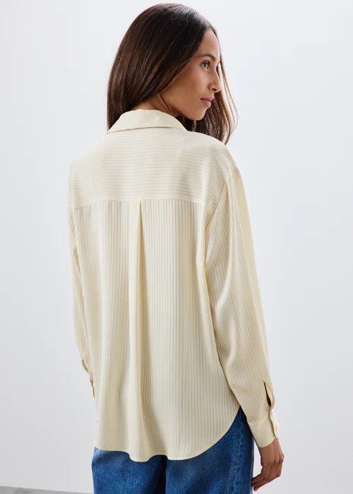 Cream Textured Striped Satin Shirt - 8 Image 2