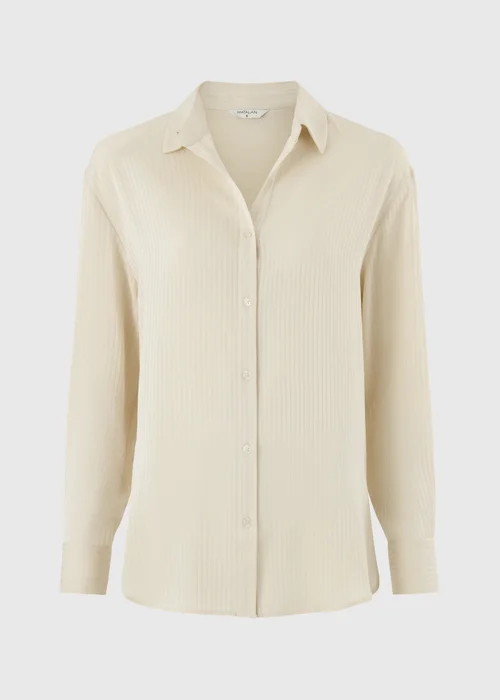 Cream Textured Striped Satin Shirt - 8 Image 4
