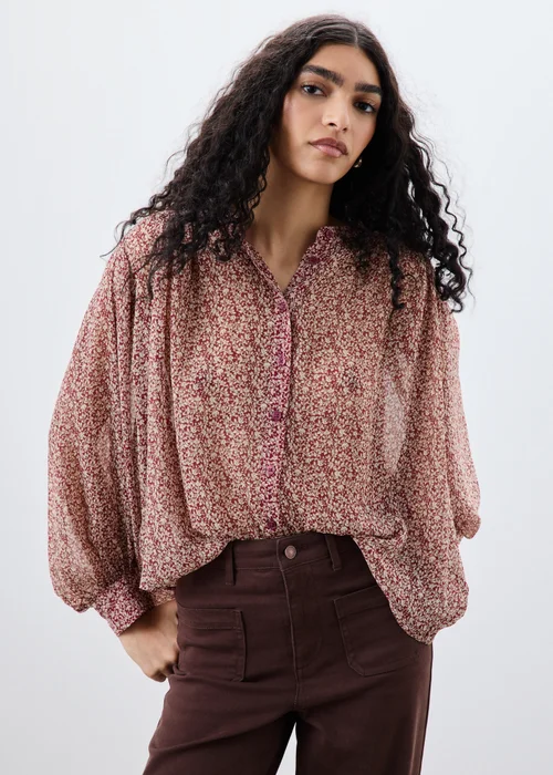 Red Ditsy Print Button Through Blouse - 8 Image 1