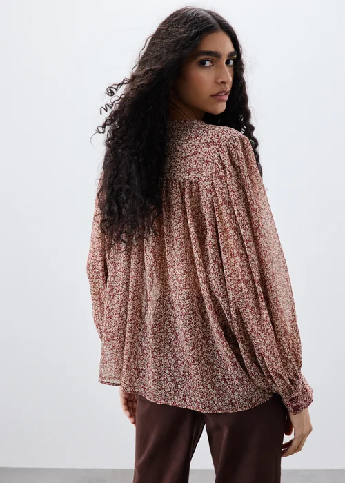 Red Ditsy Print Button Through Blouse - 8 Image 2