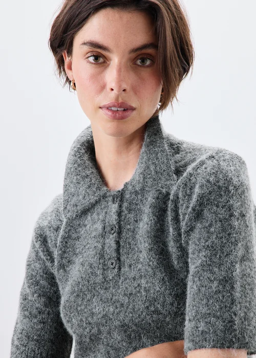 Charcoal Marl Fluffy Collared Jumper - 8 Image 3
