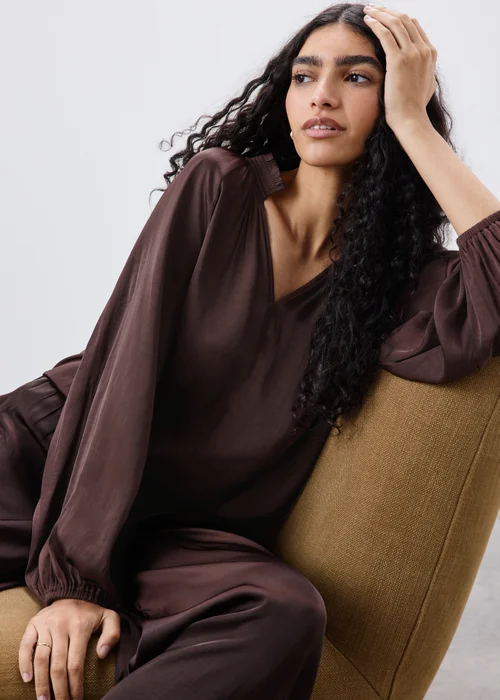 Wine Satin Co Ord Blouse - 8 Image 1