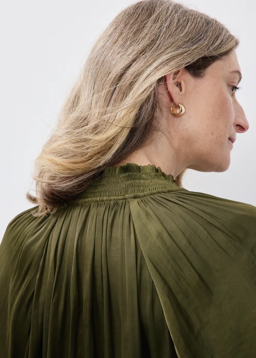 Khaki Satin Popover Co Ord Blouse - 8 Image 2