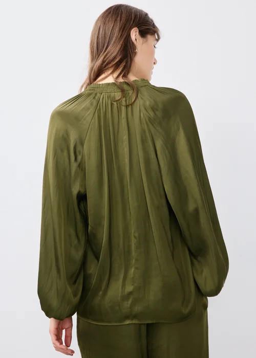 Khaki Satin Popover Co Ord Blouse - 8 Image 1