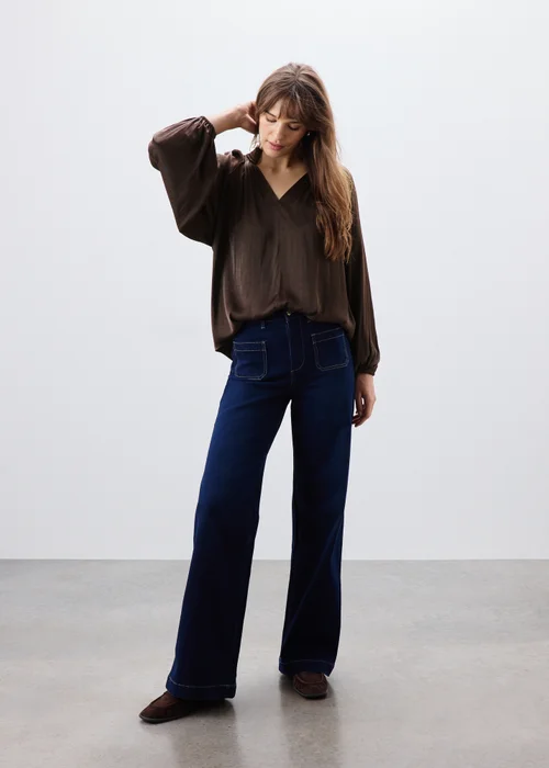 Brown Satin Popover Co Ord Blouse - 8 Image 3