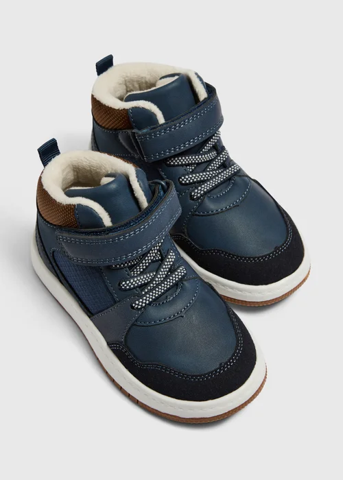 Boys Navy Riptape Strap High Top Boots (Younger 4-12) - 4 Infants Image 2