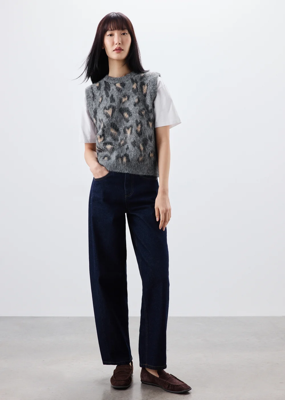 Grey Animal Print Knitted Tank Top - XS Image 4