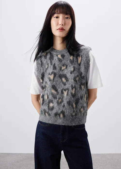 Grey Animal Print Knitted Tank Top - XS Image 1