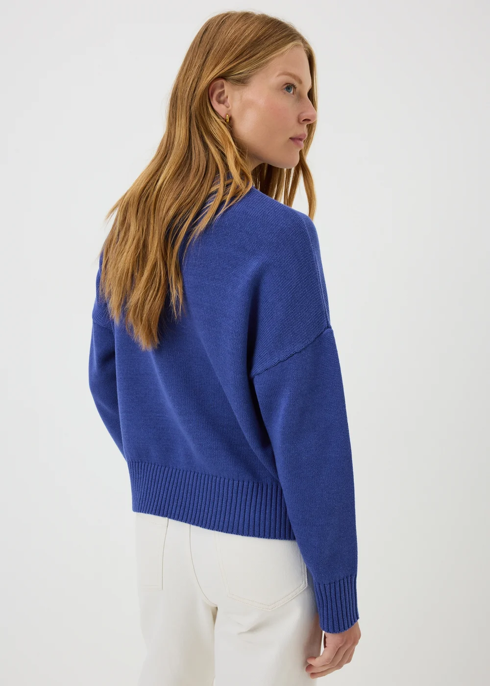 Blue Ribbed Hem Knitted Jumper - XS Image 2