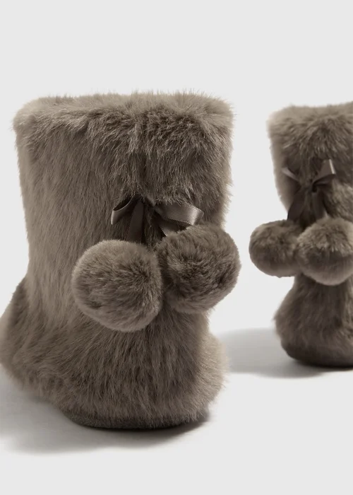Grey Faux Fur Boot Slippers - S Image 2