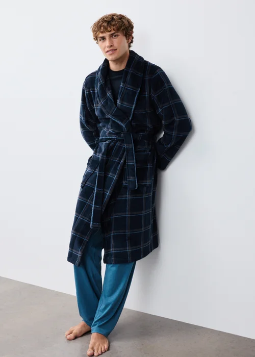 Navy Check Dressing Gown - S Image 1
