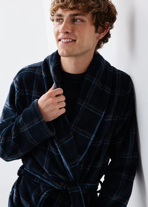Navy Check Dressing Gown - S Image 2