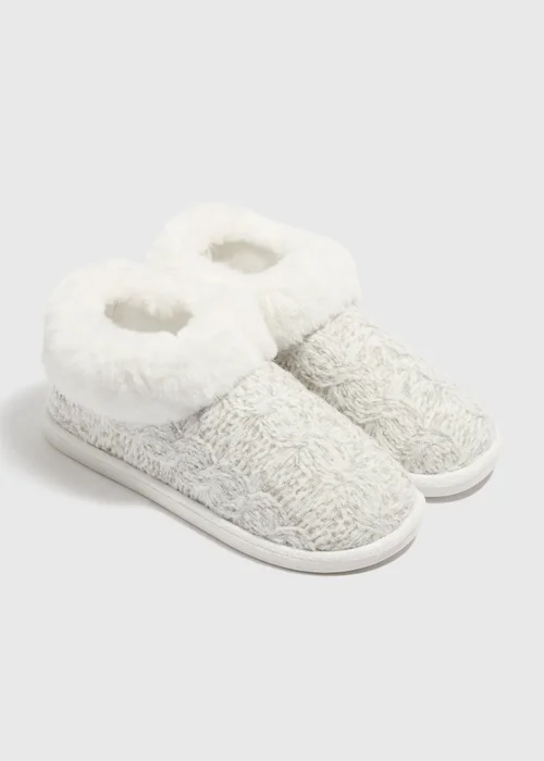 Cream Knitted Matchback Boot Slippers - S Image 1