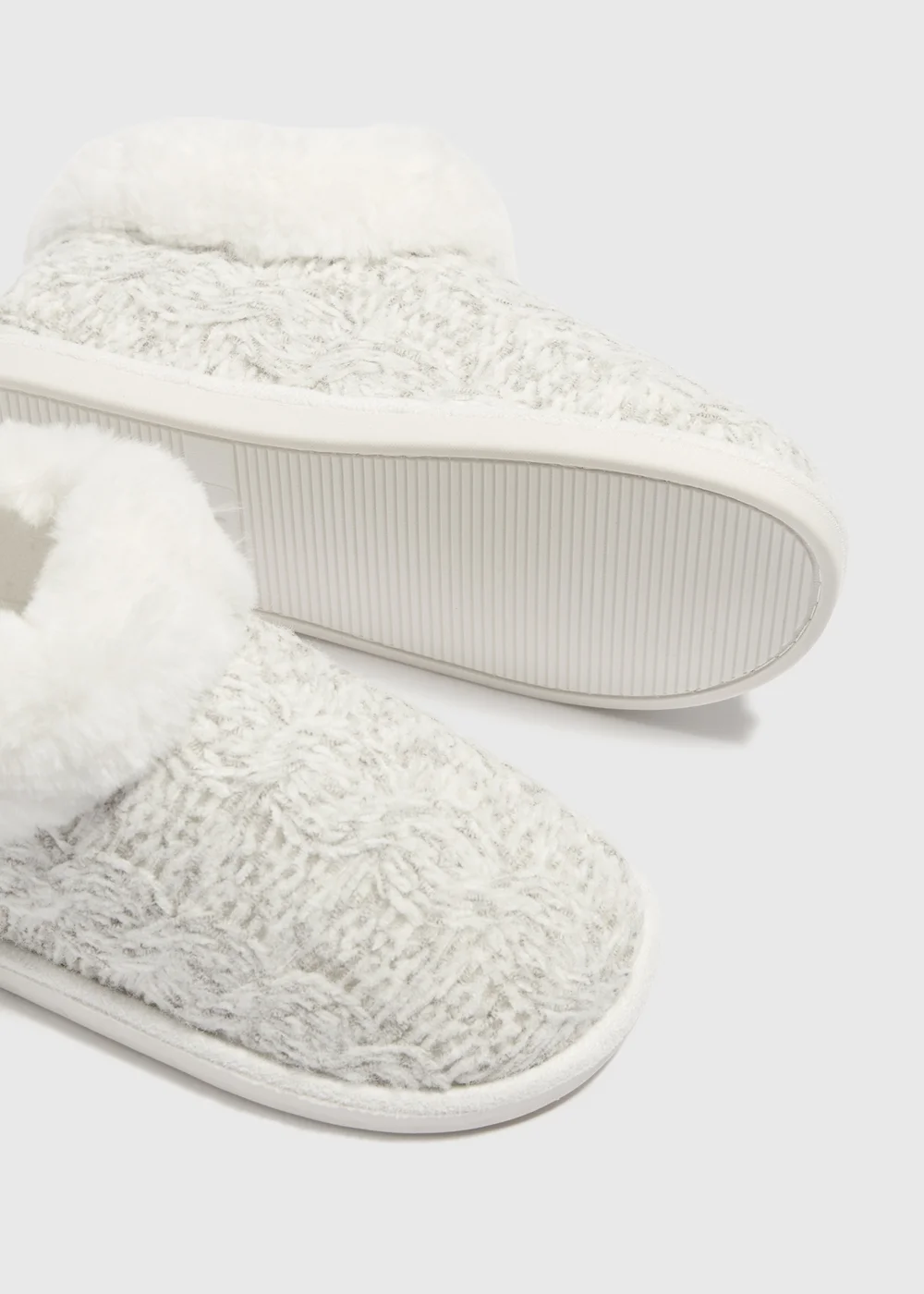 Cream Knitted Matchback Boot Slippers - S Image 2