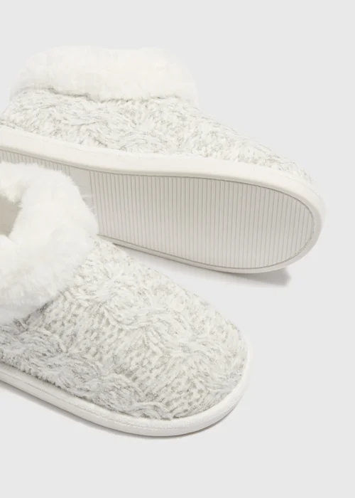 Cream Knitted Matchback Boot Slippers - S Image 2