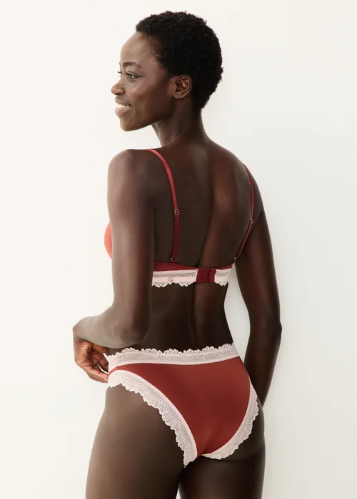 Burgundy Lace Trim Brazilian Knickers - 8 Image 2