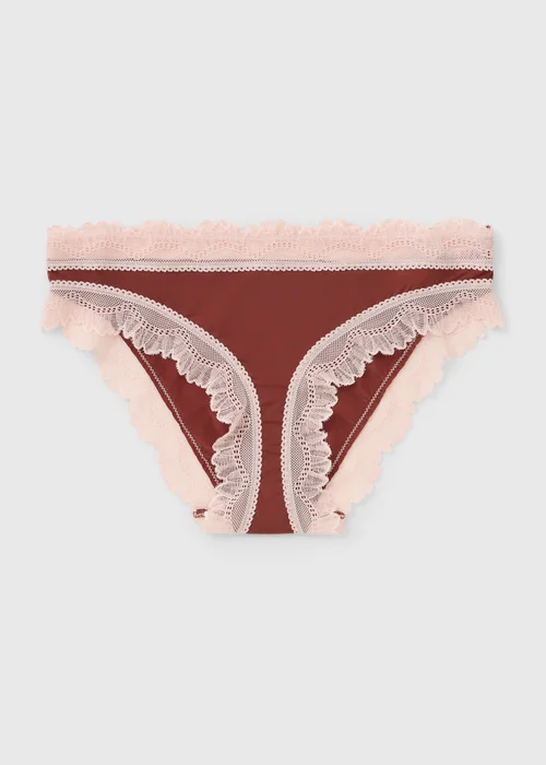 Burgundy Lace Trim Brazilian Knickers - 8 Image 1