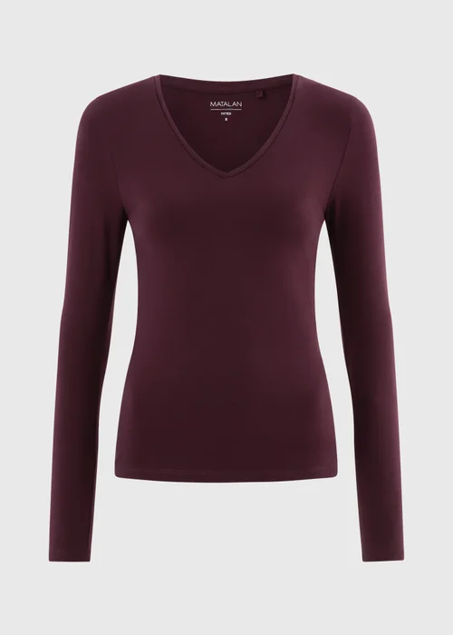 Burgundy Long Sleeve Fitted V-Neck Top - 8 Image 3