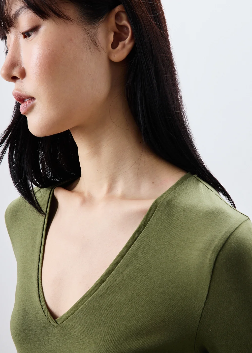 Khaki Green V Neck Top - 8 Image 3