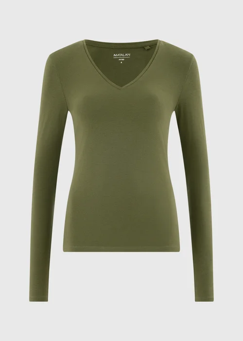 Khaki Green V Neck Top - 8 Image 5