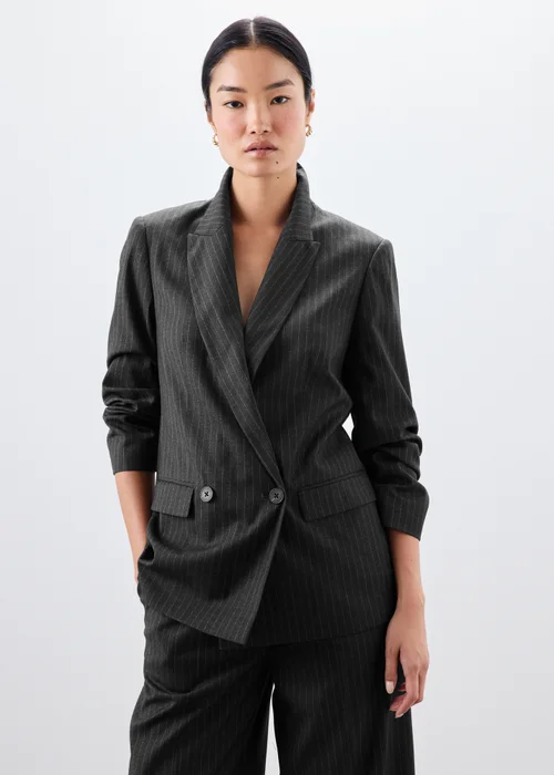 Grey Pinstripe Double Breasted Blazer - 8 Image 4