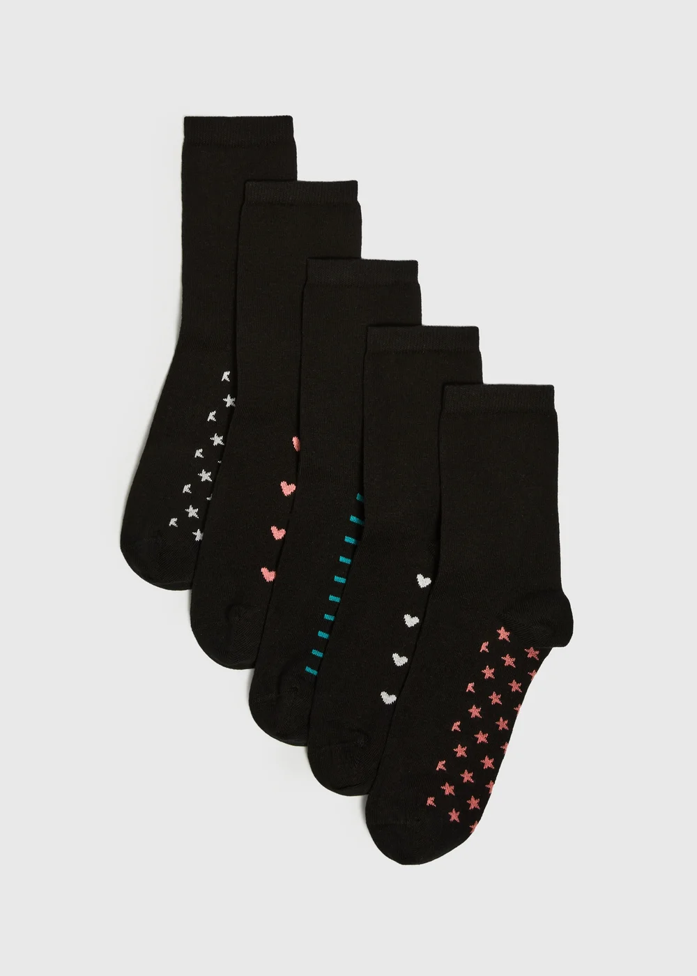 5 Pack Black Footbed Ankle Socks - One Size Image 1