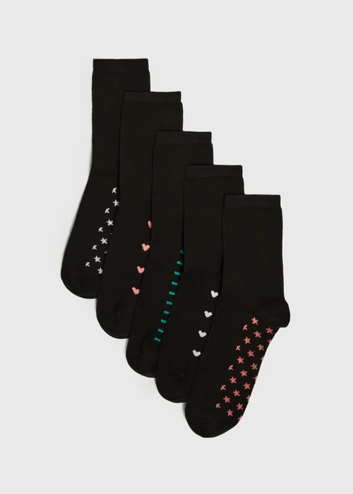5 Pack Black Footbed Ankle Socks - One Size Image 1