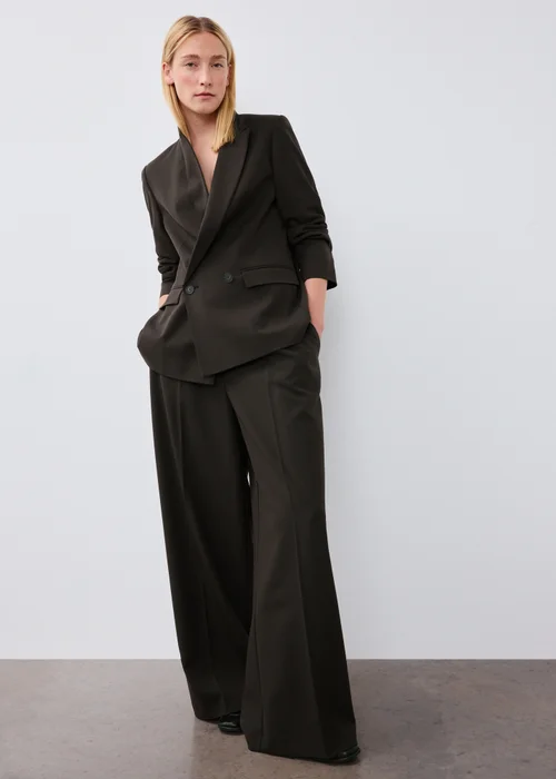 Chocolate Brown Double Breasted Solid Blazer - 8 Image 1