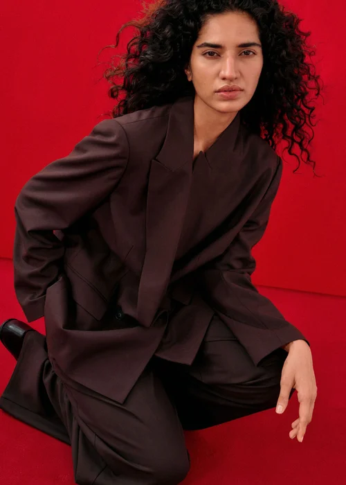 Chocolate Brown Double Breasted Solid Blazer - 8 Image 2