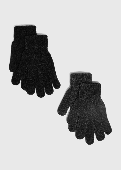 2 Pack Black/Grey Chenille Glove - One Size Image 1