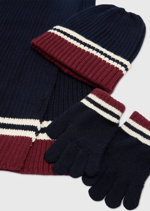 3 Piece Boys Navy Hat Scarf & Mittens Set (3-13 Yrs) - 7-10 Yrs Image 2
