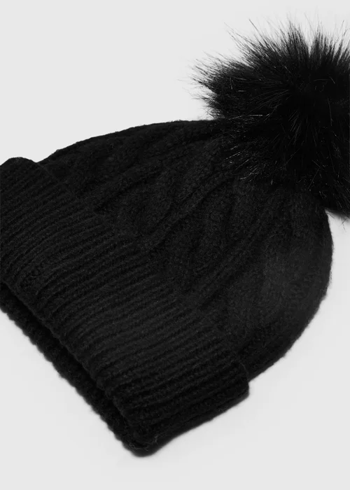 Black Cable Knit Bobble Hat - One Size Image 2