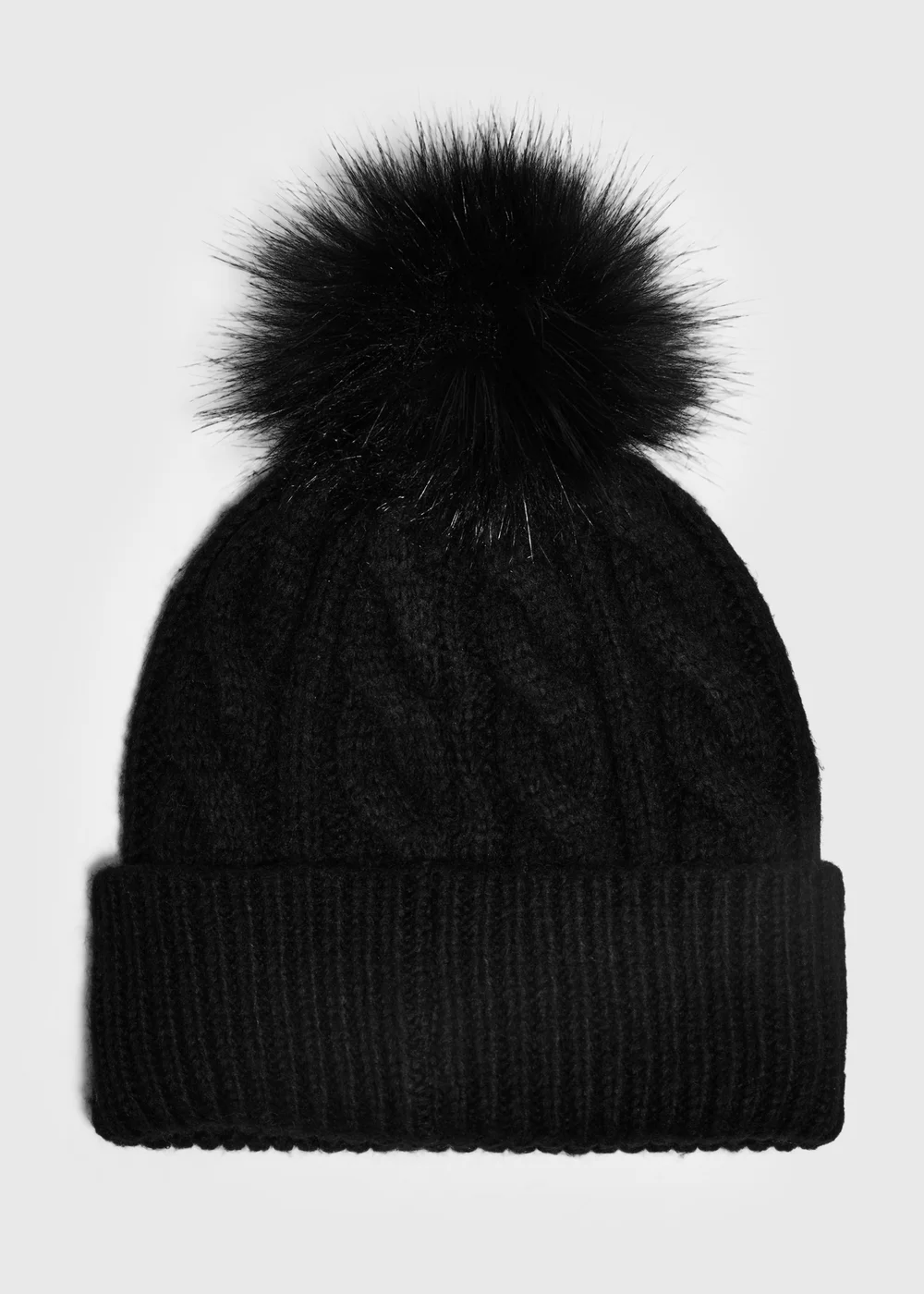Black Cable Knit Bobble Hat - One Size Image 1
