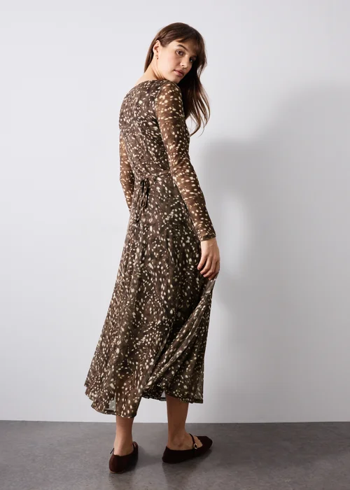 Brown Animal Print Mesh Midi Dress - 8 Image 2