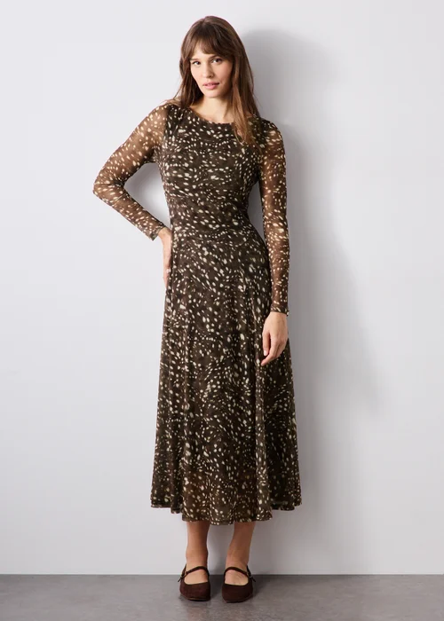 Brown Animal Print Mesh Midi Dress - 8 Image 1