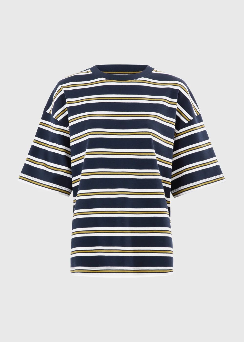 Navy Striped Crew Neck Oversized T-Shirt - L Image 1