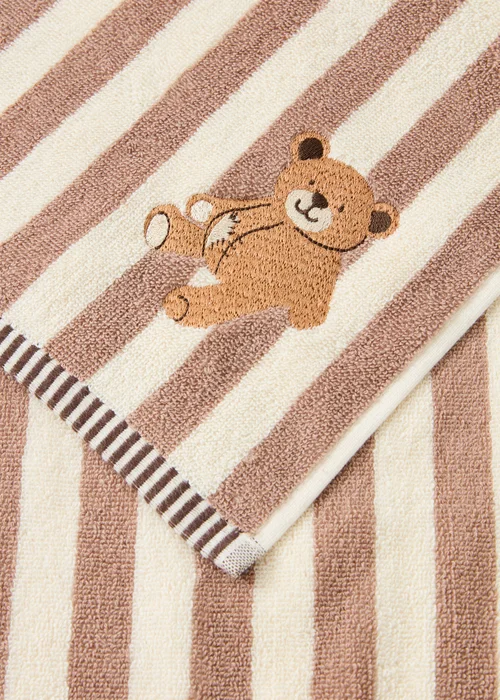 Striped Patch Bear Embroidered Hand Towel - Hand Towel Image 3