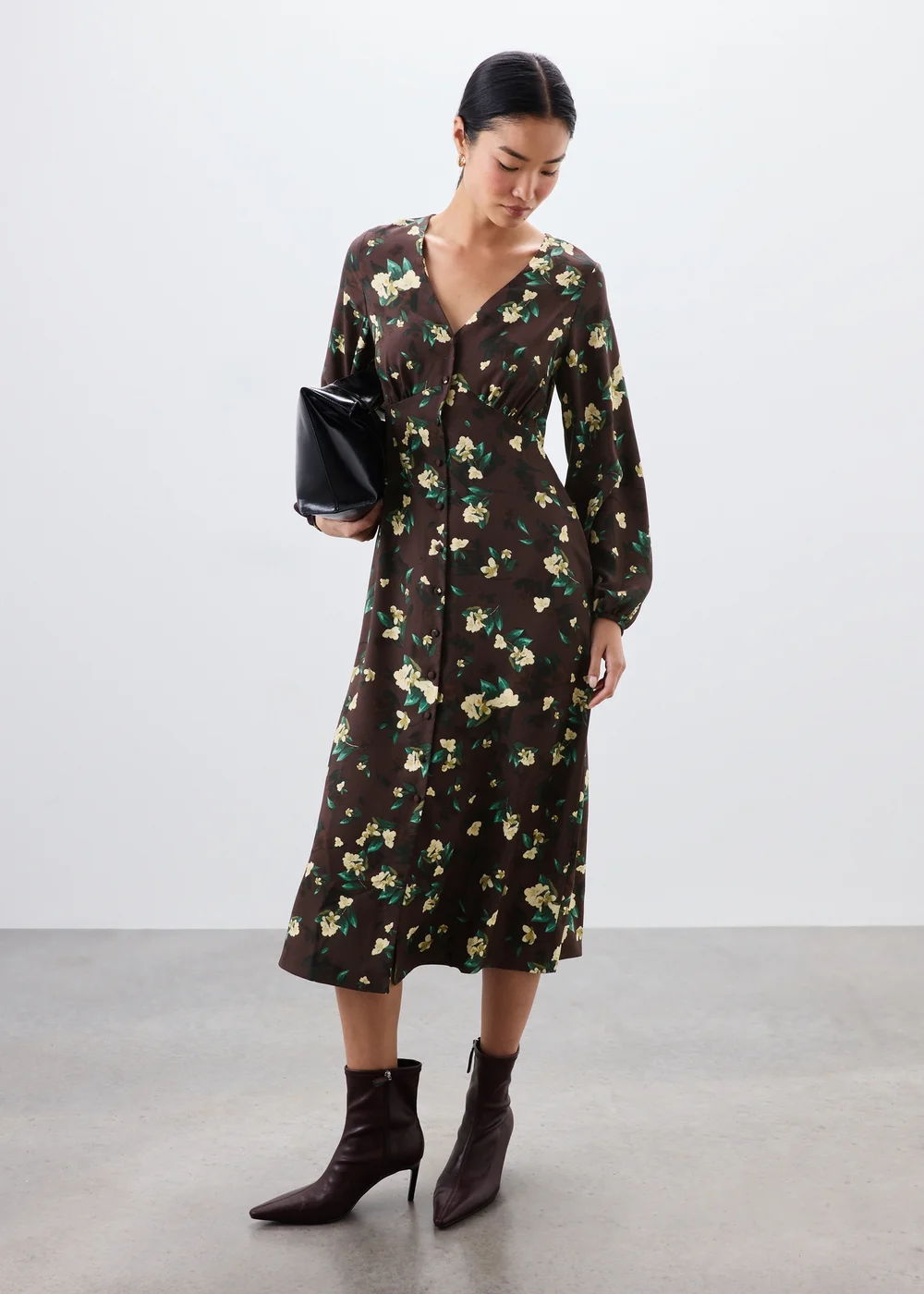 Brown Floral Midaxi Shirt Dress - 8 Image 1