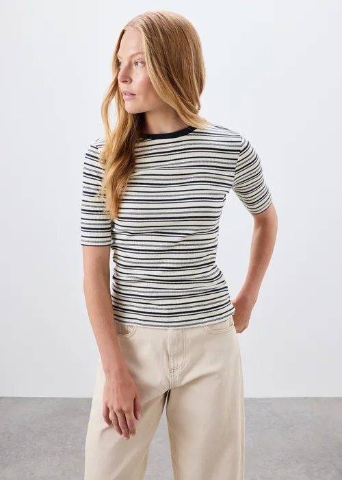 Navy Stripe Crew Neck Fitted Top - 8 Image 1