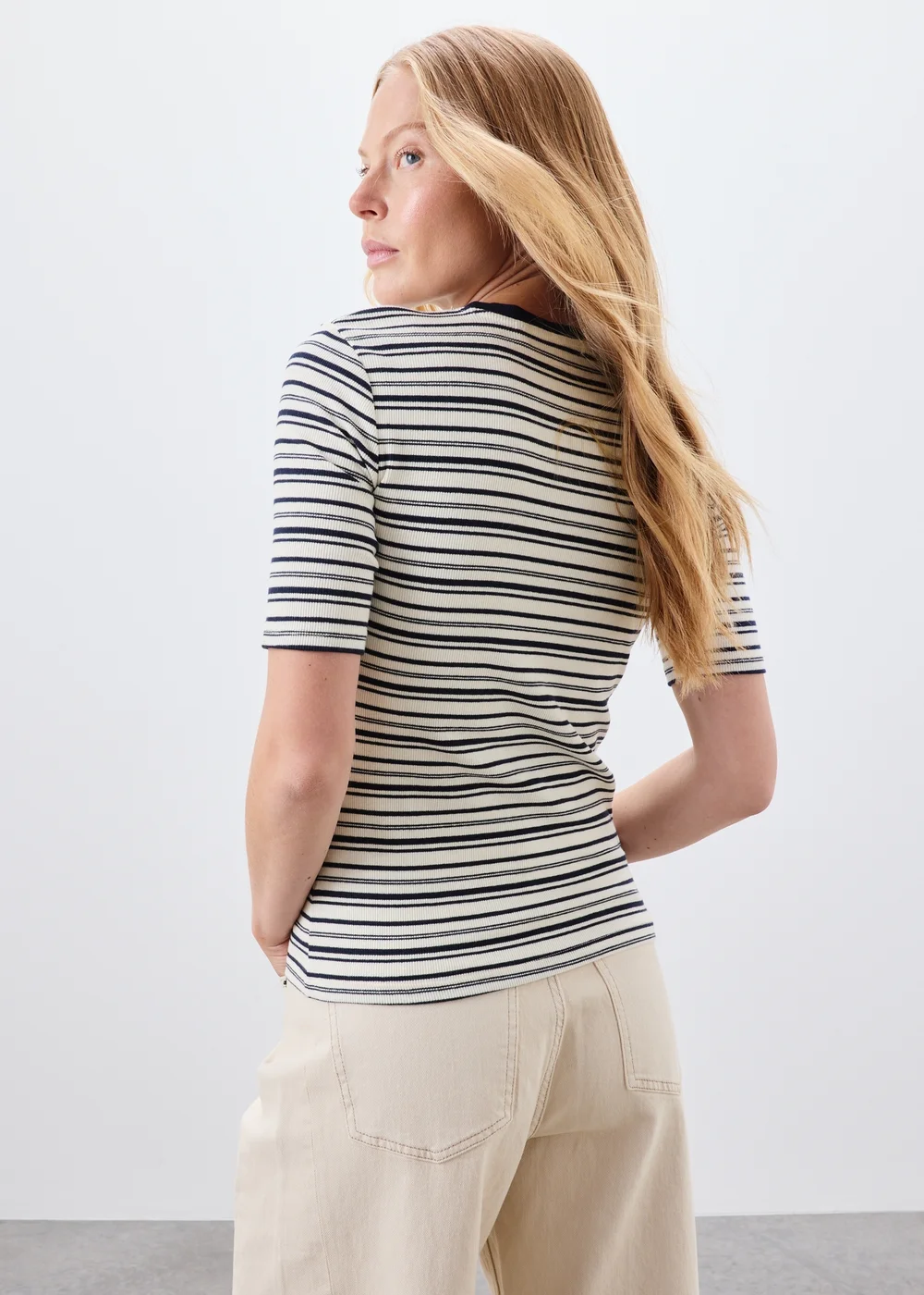 Navy Stripe Crew Neck Fitted Top - 8 Image 2
