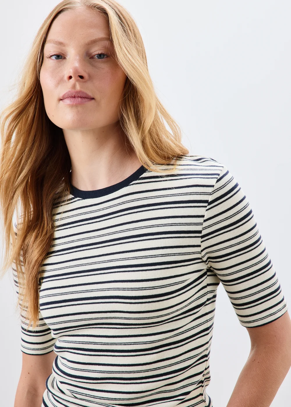 Navy Stripe Crew Neck Fitted Top - 8 Image 3