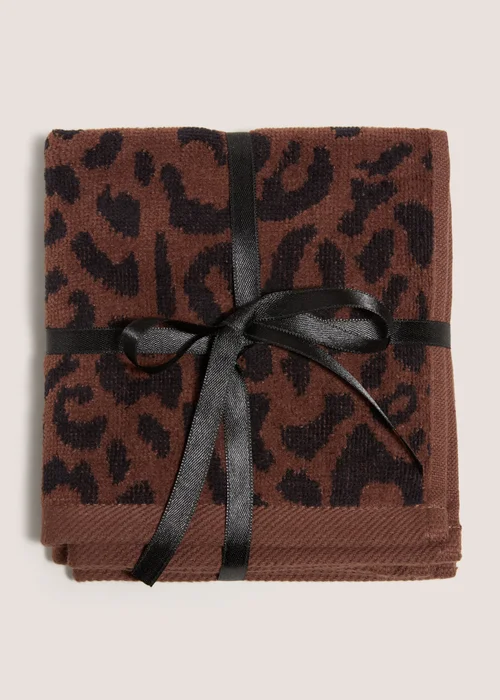 2 Pack Dark Leopard Velour Jacquard Face Cloths - Face Cloth Image 1