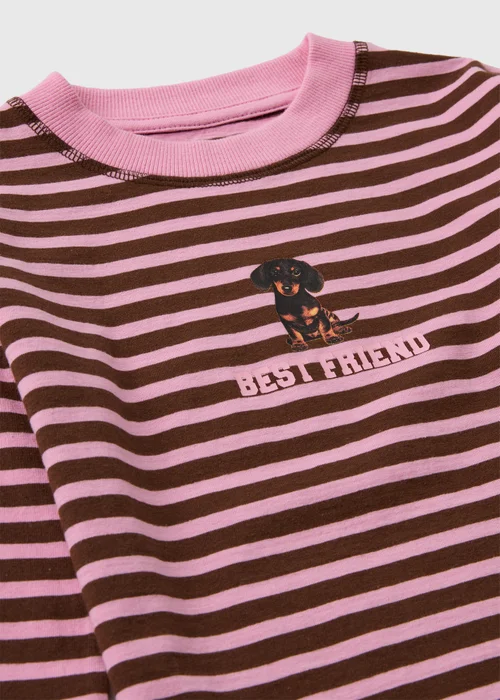 Girls Pink Stripe Dog T-Shirt (7-16yrs) - 7 Yrs Image 2