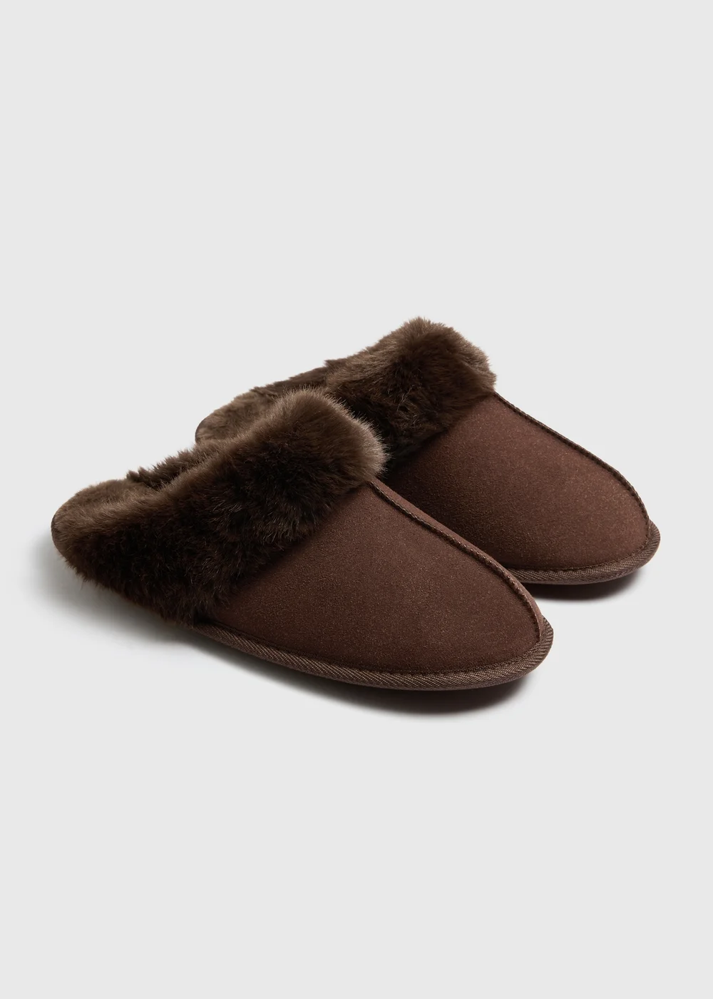 Brown Faux Fur Mule Slippers - M Image 1