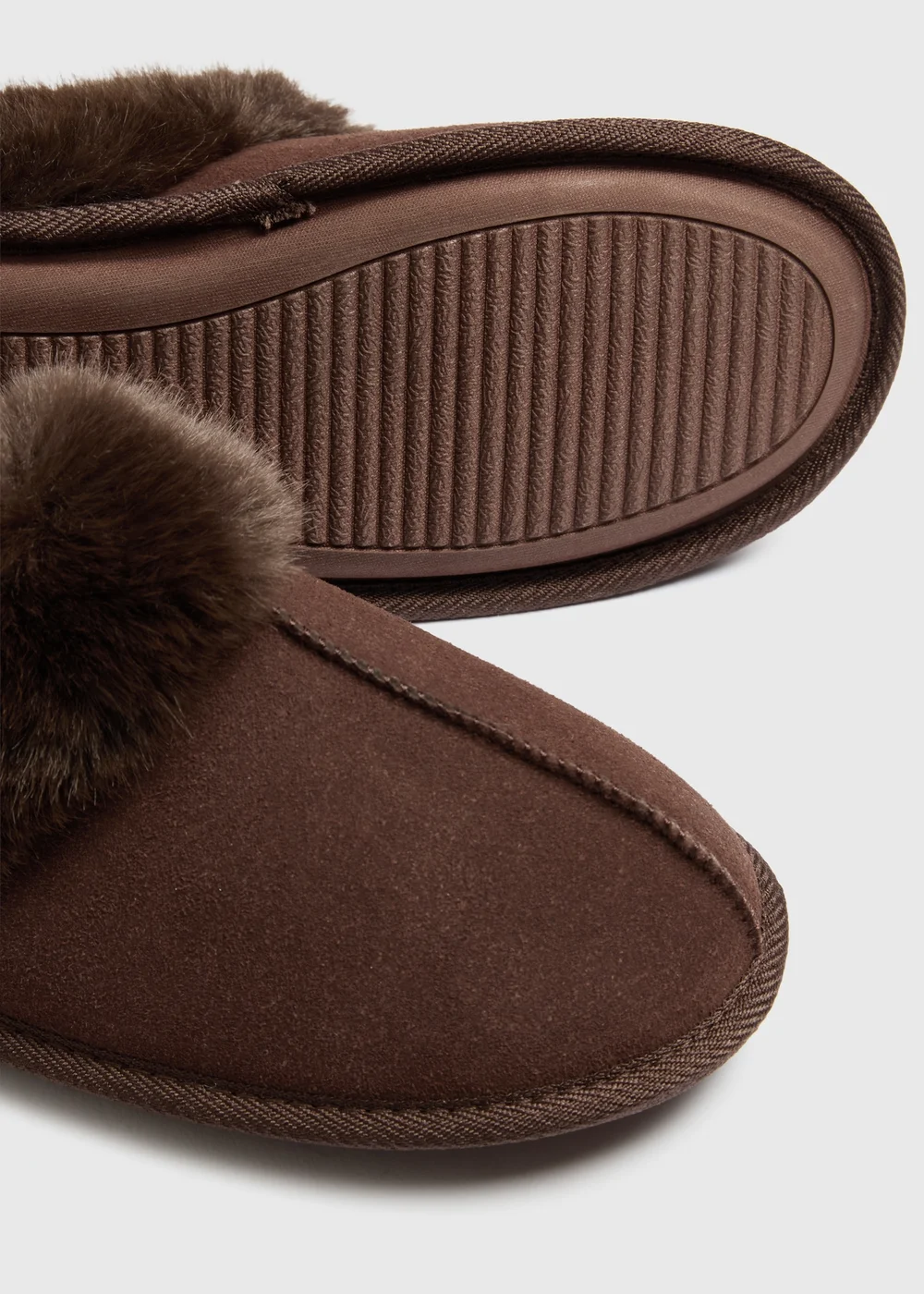 Brown Faux Fur Mule Slippers - M Image 2