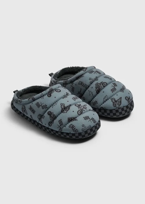 Boys Blue Quilted Mule Slippers (Younger 10-Older 12) - 10-11 Infants Image 1