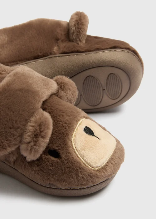 Boys Brown Bear Cupsole Slippers (Younger 4-12) - 4 Infants Image 2