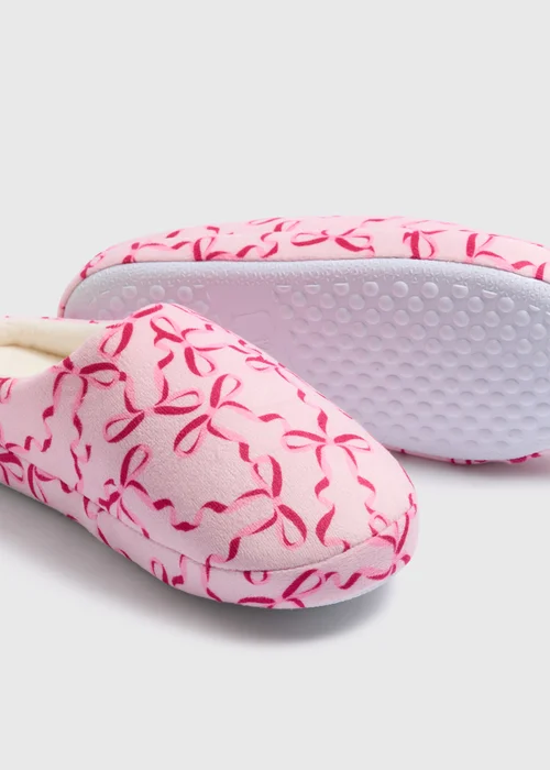 Girls Pink Bow Mule Slippers (Younger 10-Older 5) - 10 Infants Image 2